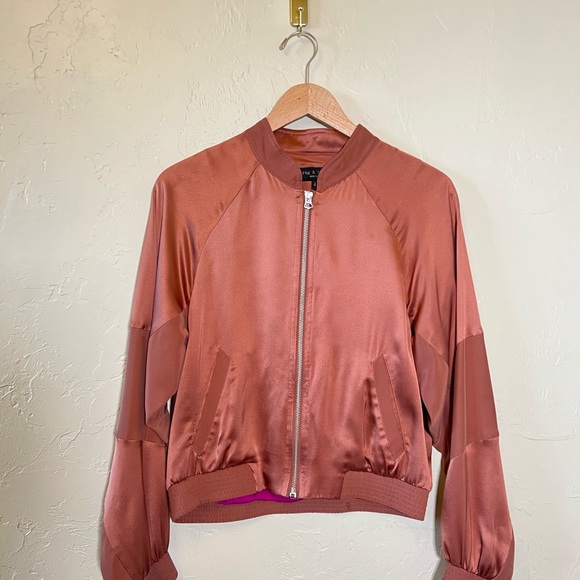 Rag & Bone Silk Satin Bomber Jacket Dusty Rose Pink Lined Size S